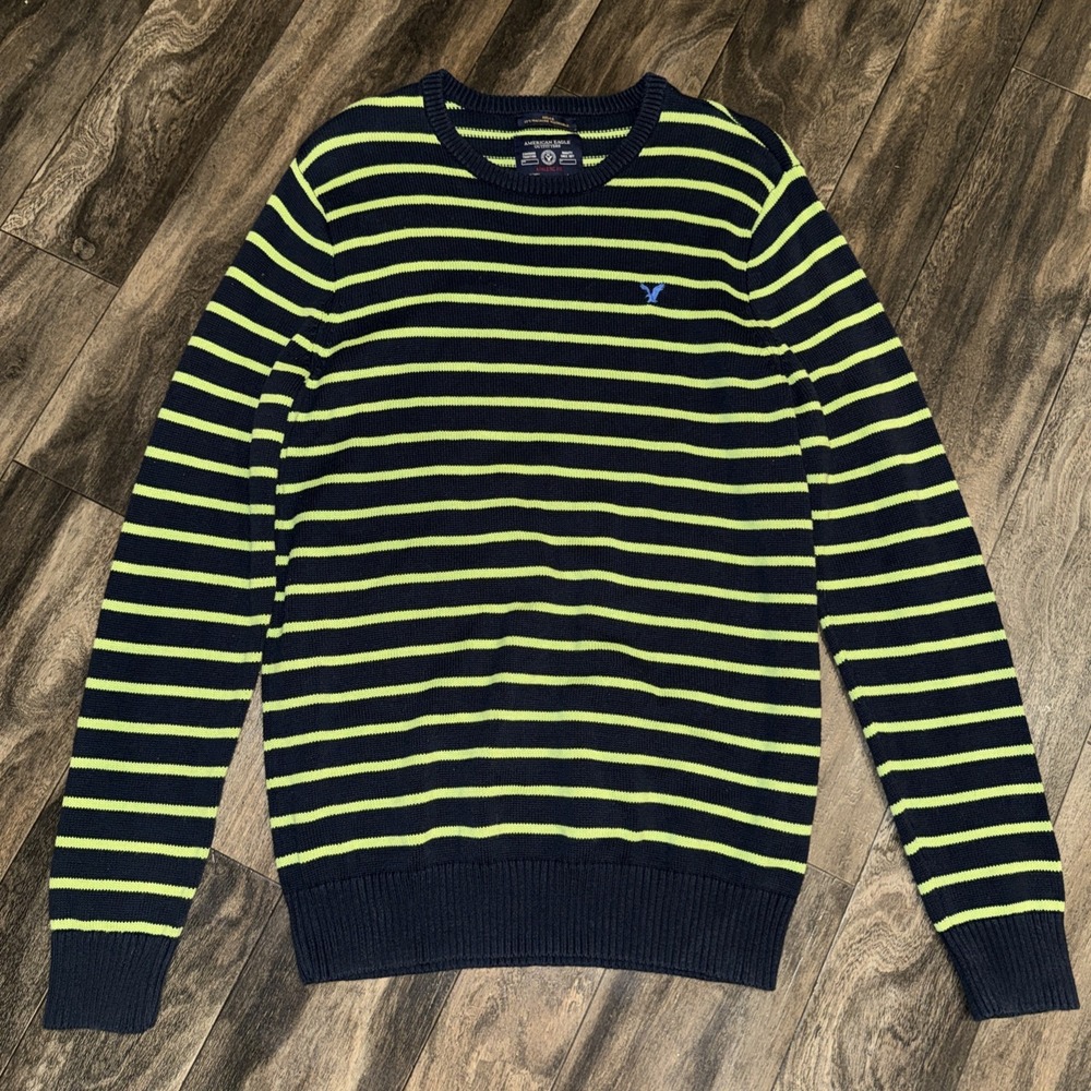 American Eagle Y2K Athletic Fit Striped Pullover Crewneck Sweater Men's Size LT - Picture 2 of 8